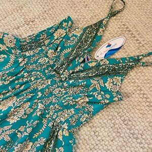 Teal Floral Sleeveless Dress